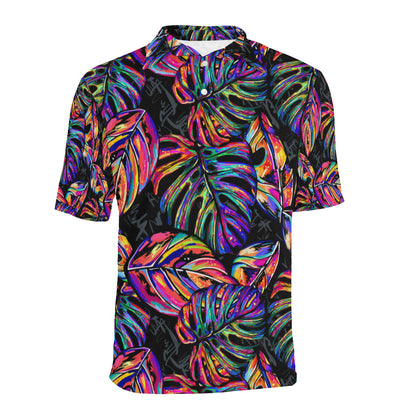 Neon Color Tropical Palm Leaves Men Polo Shirt