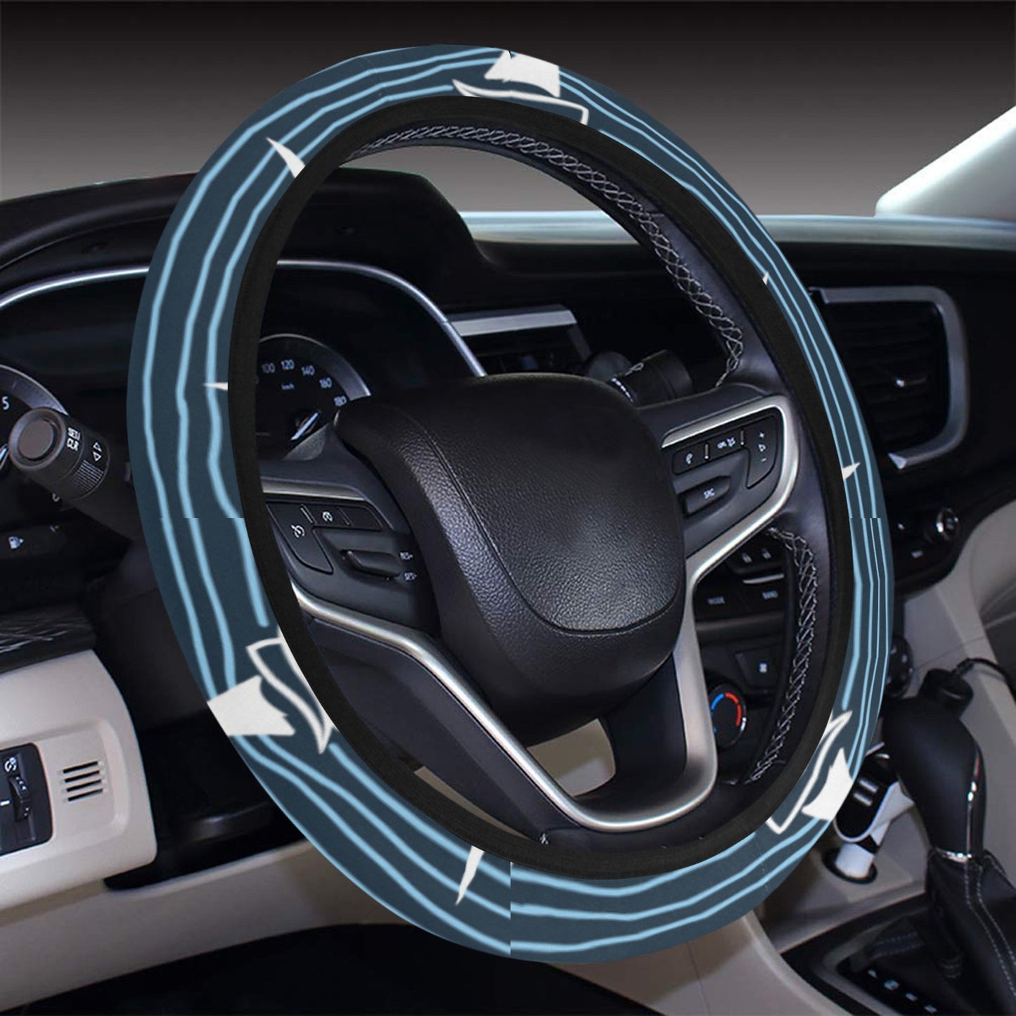 Sailboat Print Design LKS303 Steering Wheel Cover with Elastic Edge
