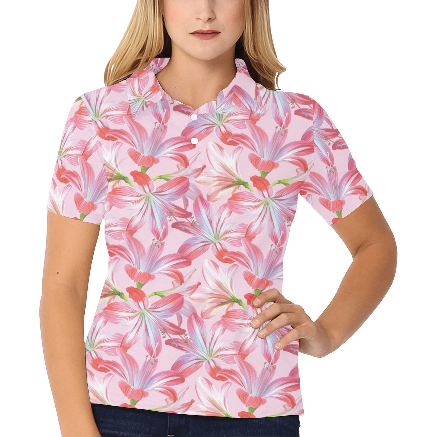 Amaryllis Pattern Print Design 02 Women's Polo Shirt