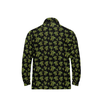 Green Tribal Turtle Polynesian Themed Long Sleeve Polo Shirt For Men's
