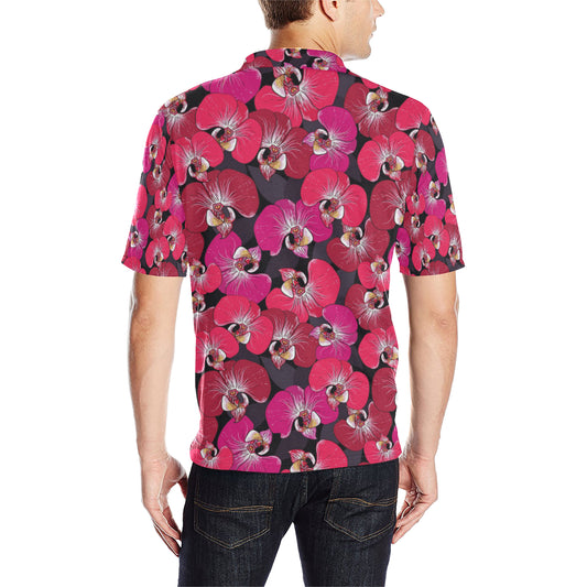 Orchid Red Pattern Print Design OR05 Men Polo Shirt