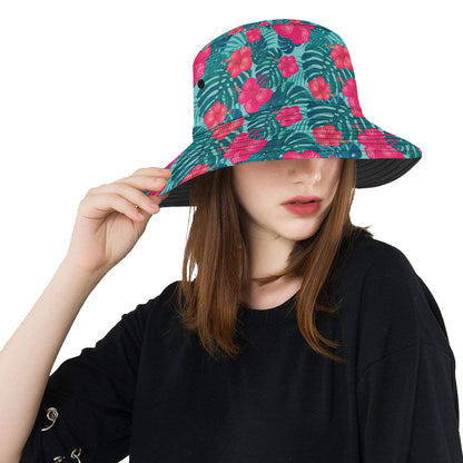 Red Hibiscus Pattern Print Design HB017 Unisex Bucket Hat