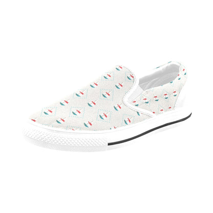 Sailboat Print Design LKS301 White Slip Ons Canvas Women's Shoes
