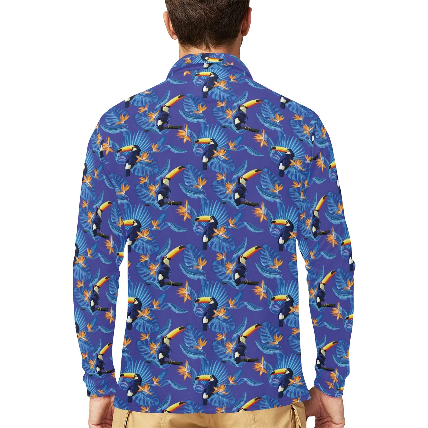 Toucan Print Design LKS306 Long Sleeve Polo Shirt For Men's
