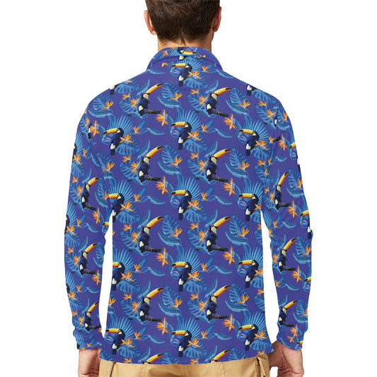Toucan Print Design LKS306 Long Sleeve Polo Shirt For Men's