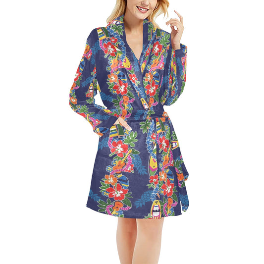 Hawaiian Themed Pattern Print Design H04 Women's Fleece Robe