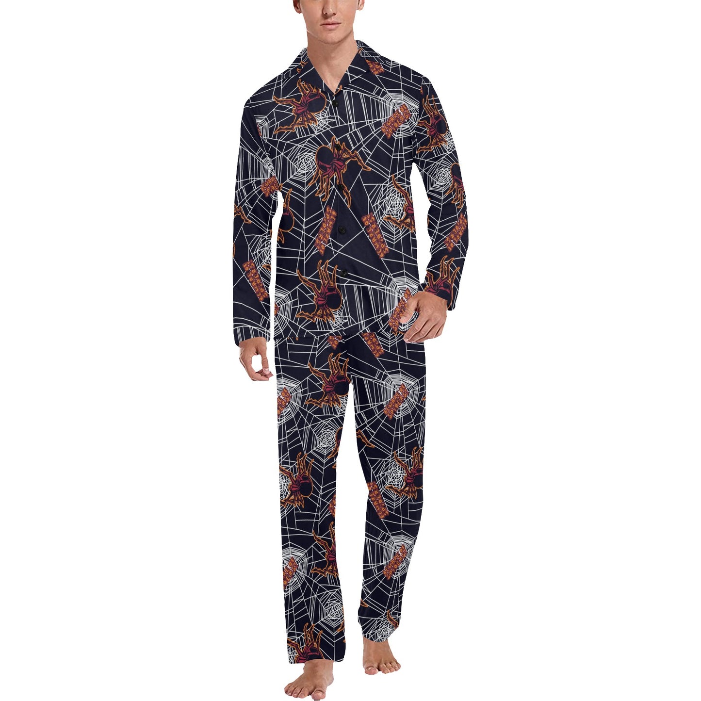 Tarantula Spiderwebs Pattern Print Design 01 Men's Long Pajama Set
