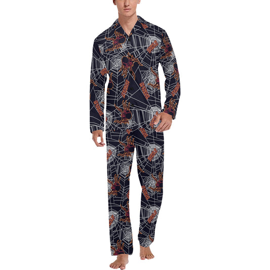 Tarantula Spiderwebs Pattern Print Design 01 Men's Long Pajama Set