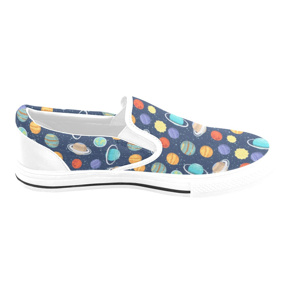 Planet With Star Print Design LKS303 White Slip Ons Canvas Women's Shoes