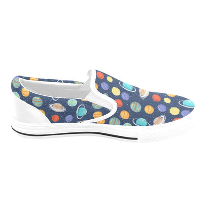 Planet With Star Print Design LKS303 White Slip Ons Canvas Women's Shoes