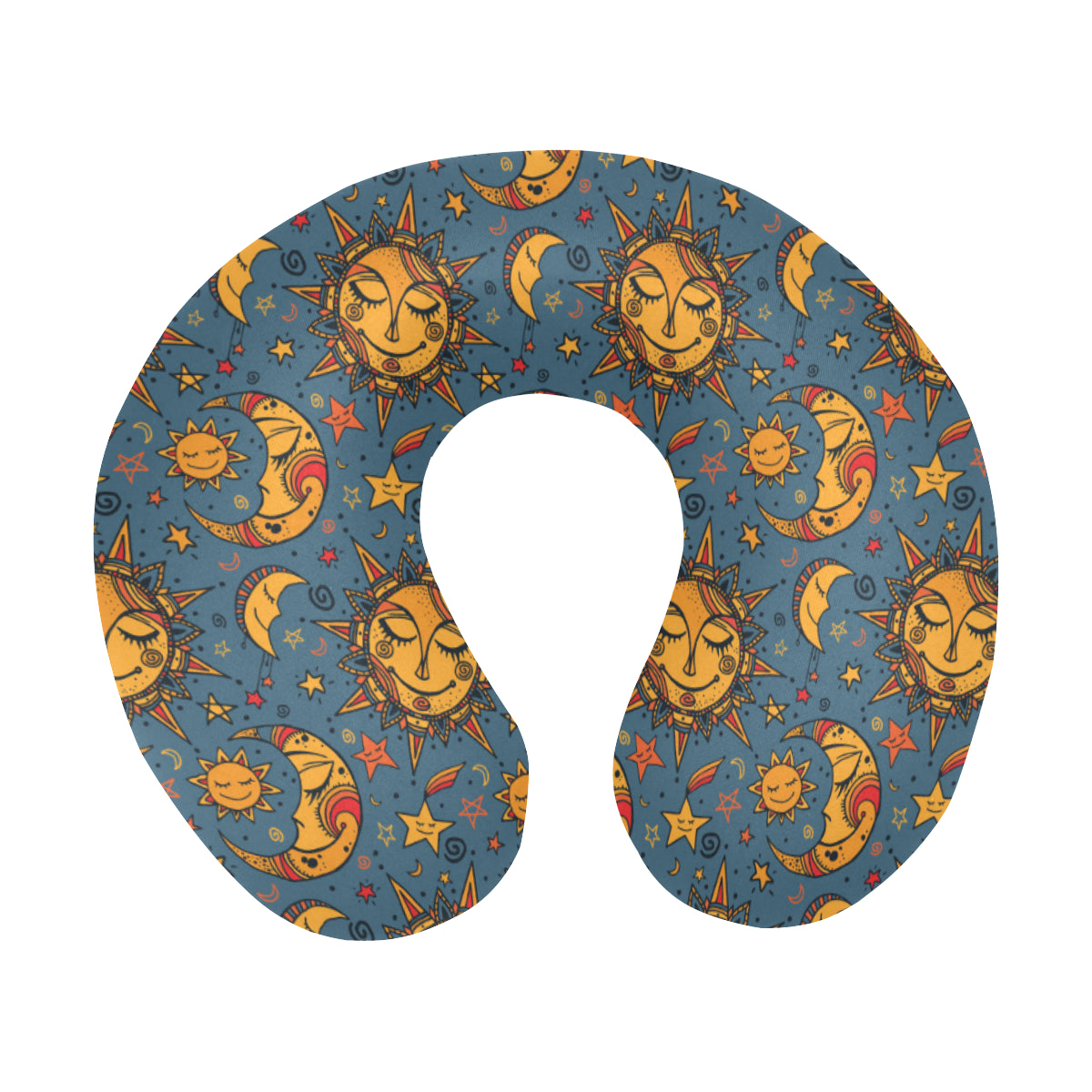 Celestial Moon Sun Pattern Print Design 02 U-Shaped Travel Neck Pillow