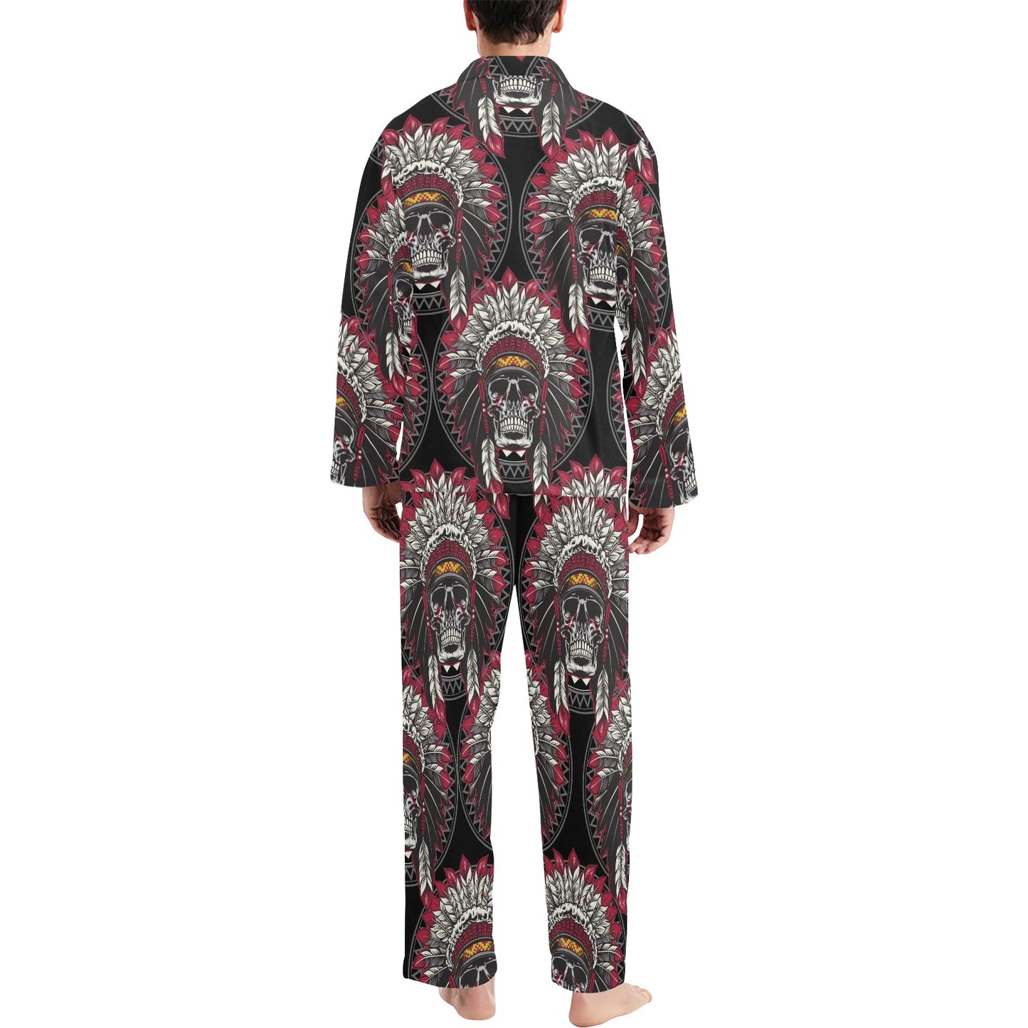 Native Indian Skull Men's Long Pajama Set