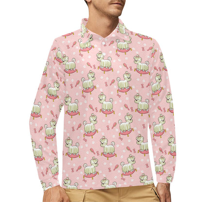 Bichons Frise Pattern Print Design 01 Long Sleeve Polo Shirt For Men's
