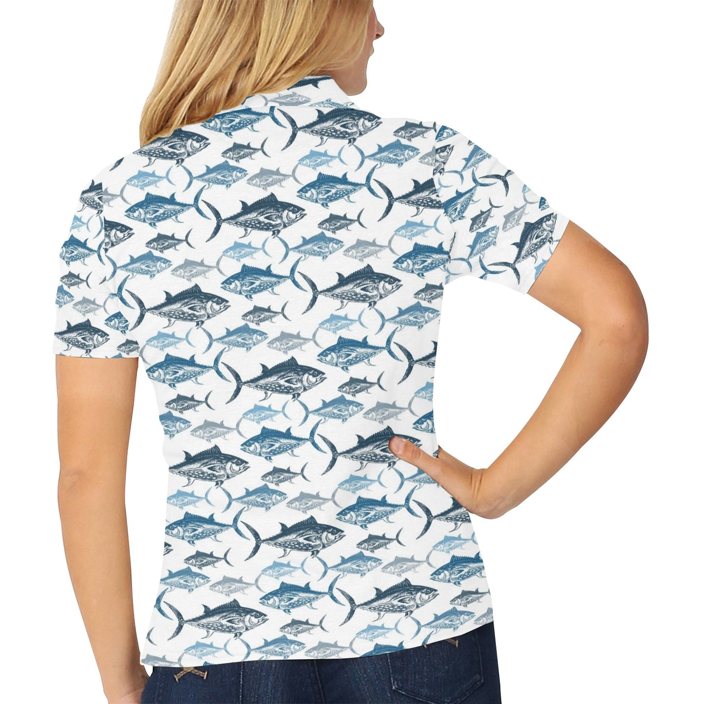 Tuna Fish Print Design LKS303 Women's Polo Shirt