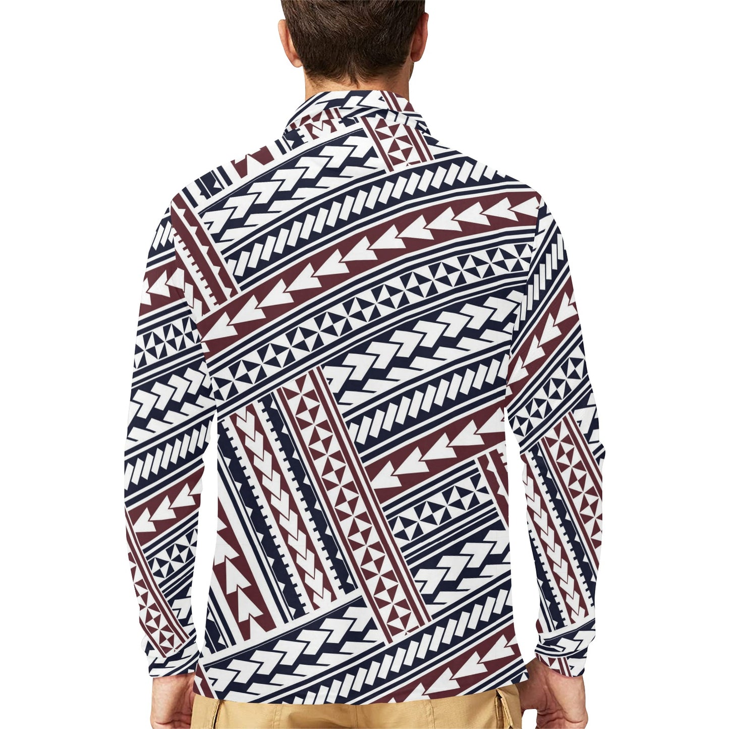 Polynesian Tribal line Long Sleeve Polo Shirt For Men's