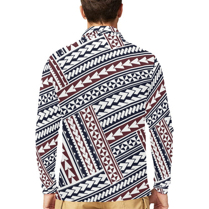 Polynesian Tribal line Long Sleeve Polo Shirt For Men's