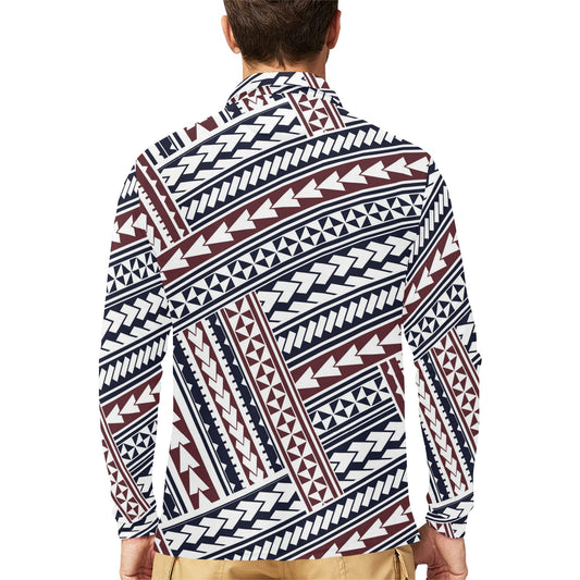 Polynesian Tribal line Long Sleeve Polo Shirt For Men's