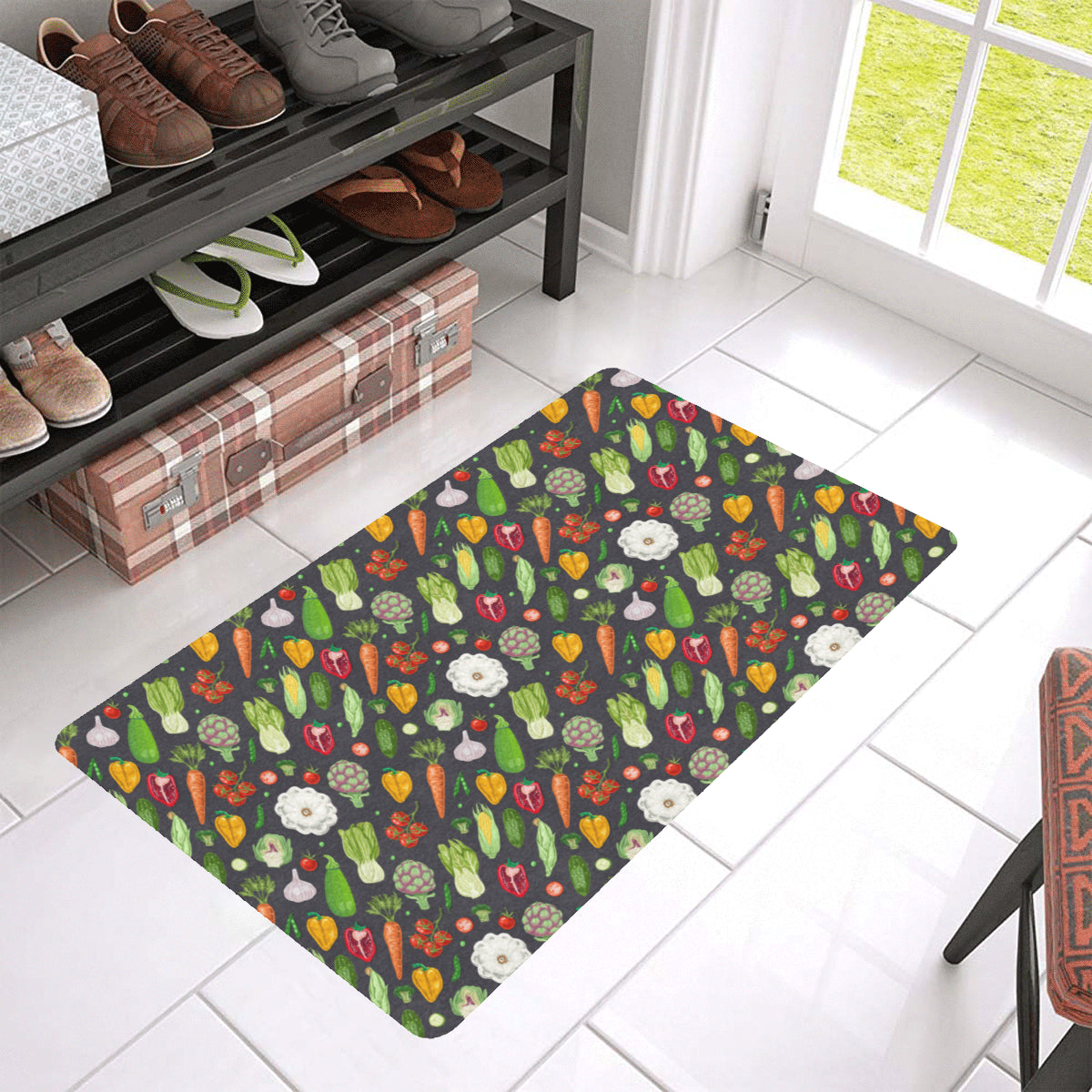 Vegan Pattern Themed Design Print Rubber Doormat