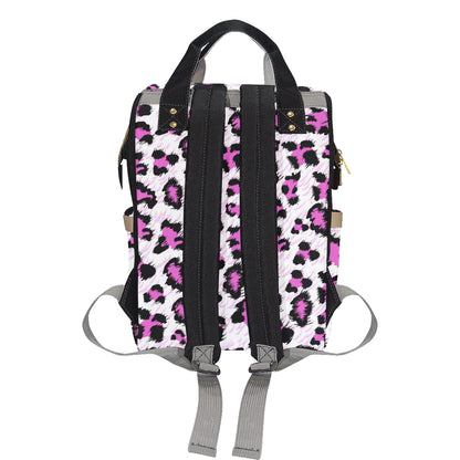 Leopard Pink Skin Print Diaper Bag Backpack