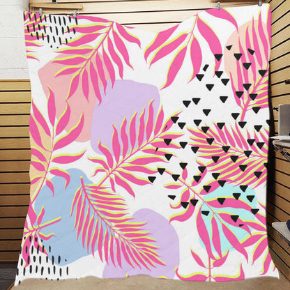 Pink Tropical Palm Leaves Premium Quilt