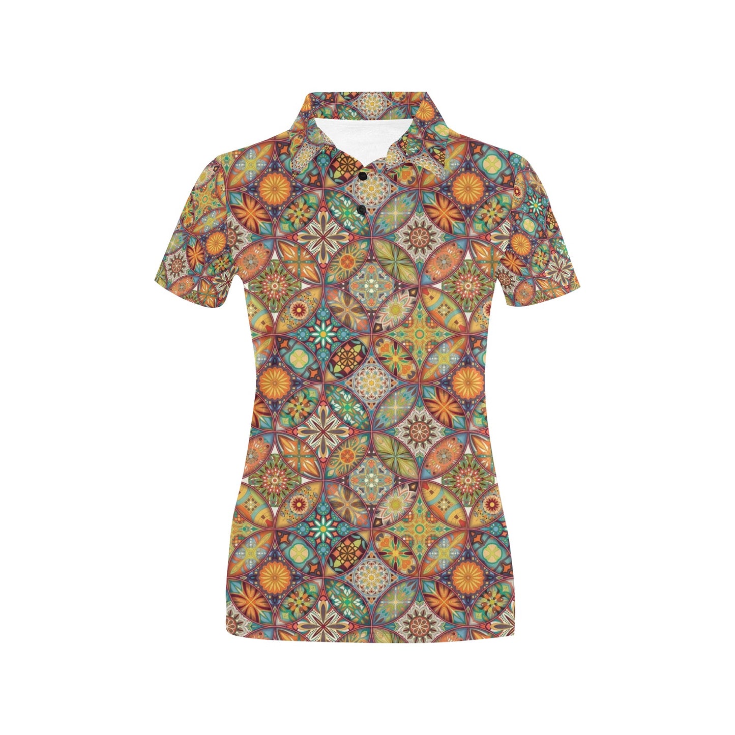 Mandala Flower Themed Design Print Women's Polo Shirt