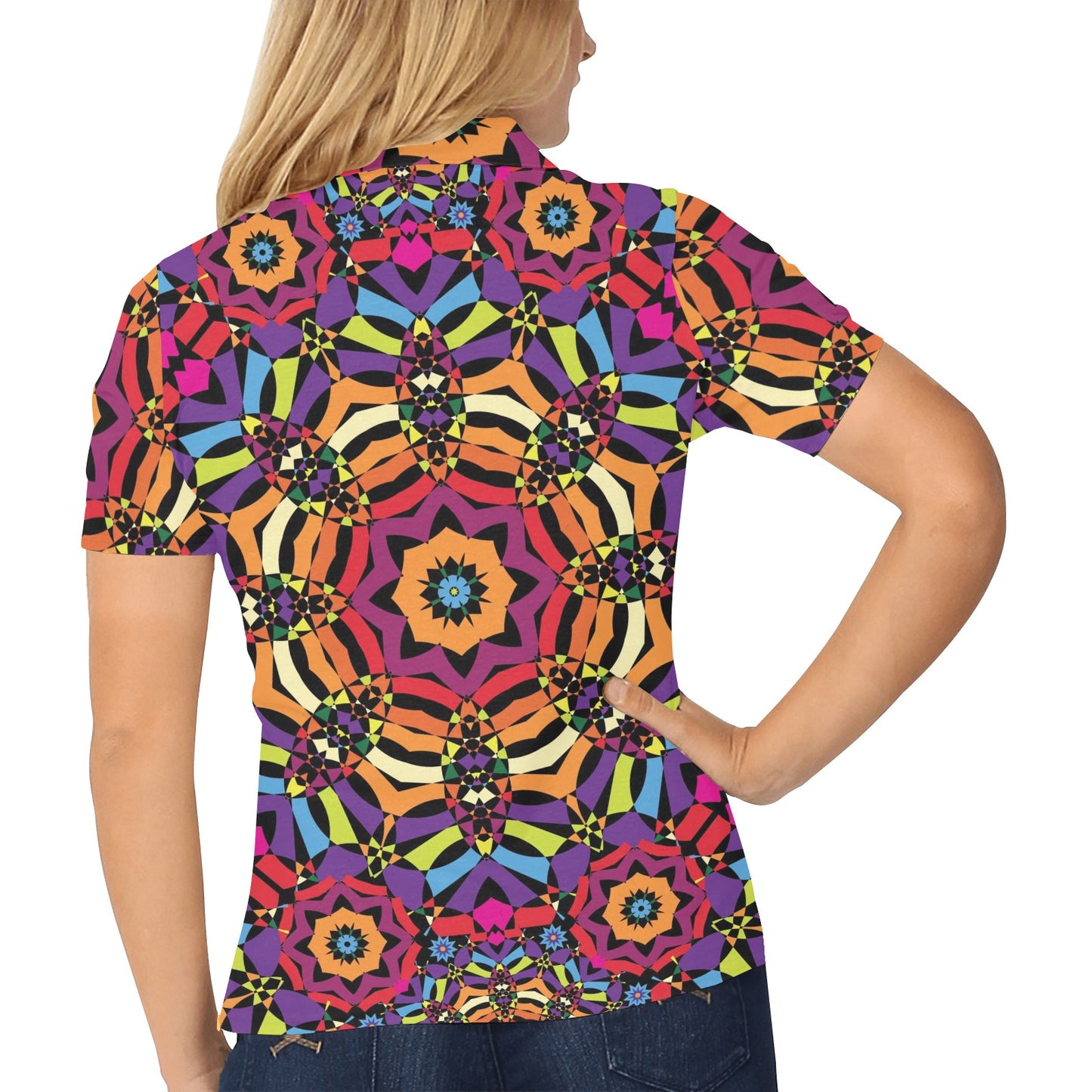 Kaleidoscope Pattern Print Design 01 Women's Polo Shirt