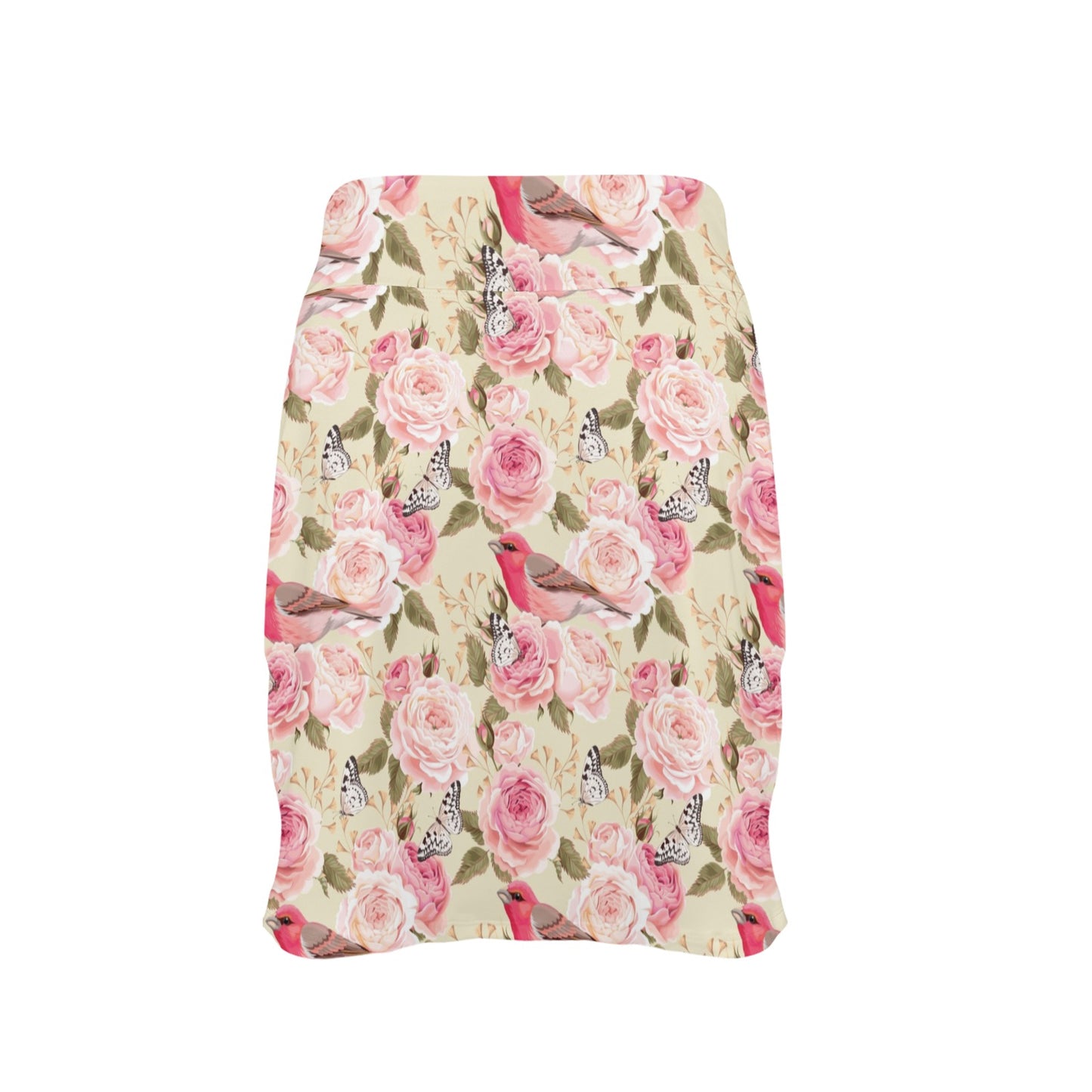Bird Butterfly Pink Flower Print Pattern 17" Golf & Pickleball Skort with Pockets