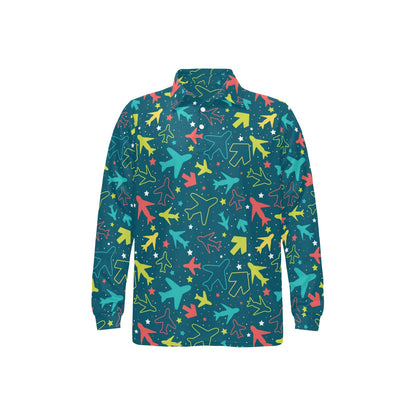 Airplane Pattern Print Design 05 Long Sleeve Polo Shirt For Men's