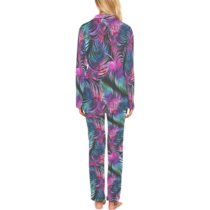 Palm Leaves Pattern Print Design PL010 Women's Long Pajama Set