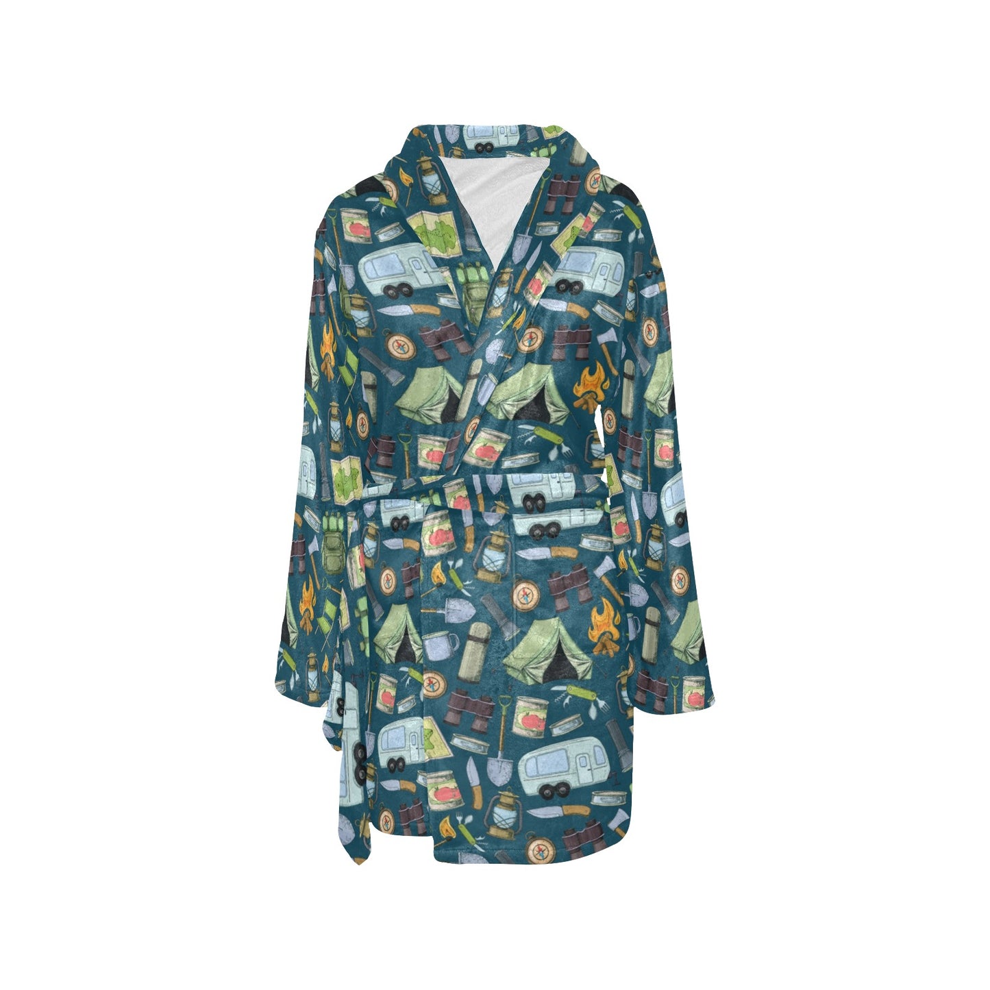 Camping Pattern Print Design 02 Women's Fleece Robe