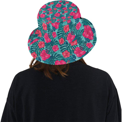 Red Hibiscus Pattern Print Design HB017 Unisex Bucket Hat