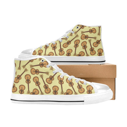 Acoustic Guitar Print Design LKS402 Men's High Top Canvas Shoes