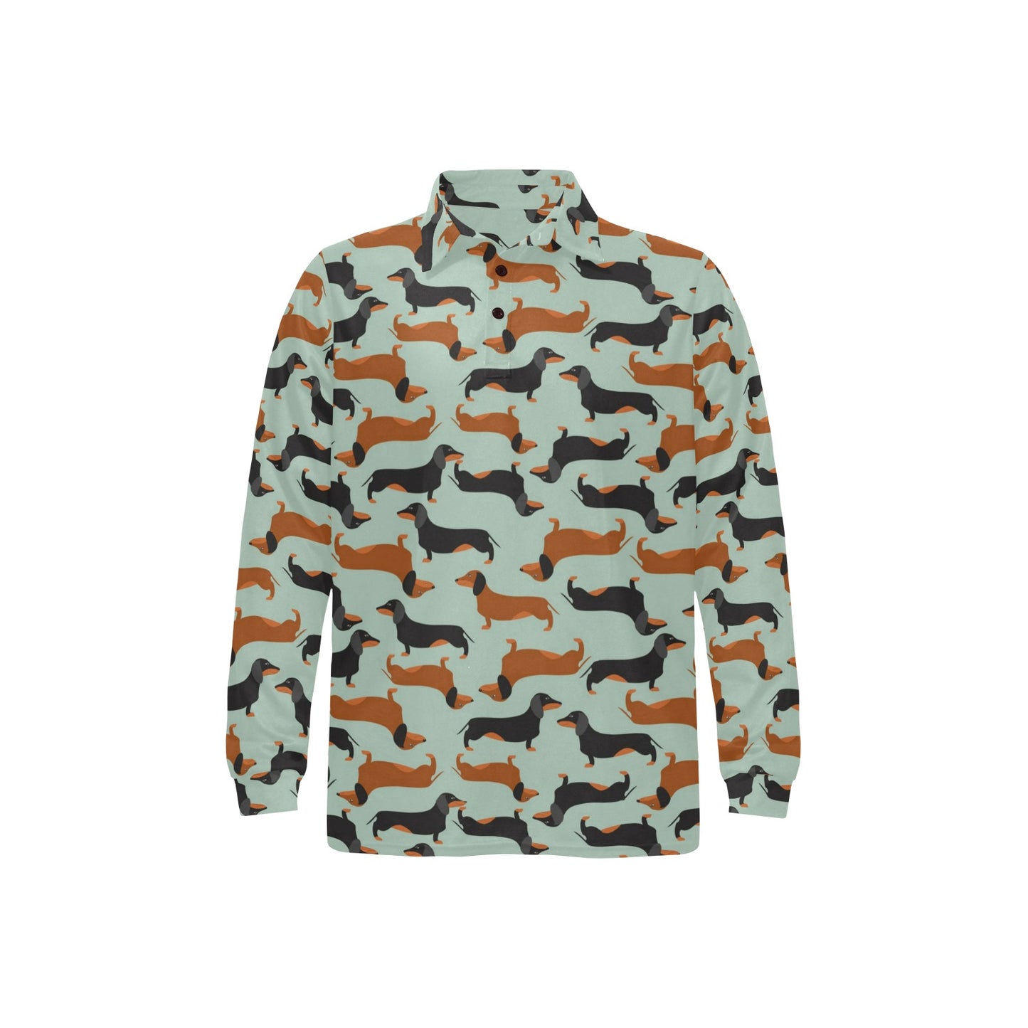 Dachshund Cute Print Pattern Long Sleeve Polo Shirt For Men's