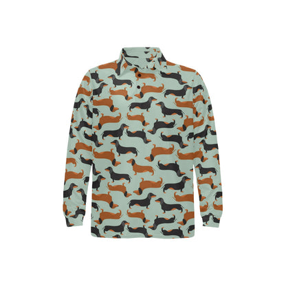Dachshund Cute Print Pattern Long Sleeve Polo Shirt For Men's