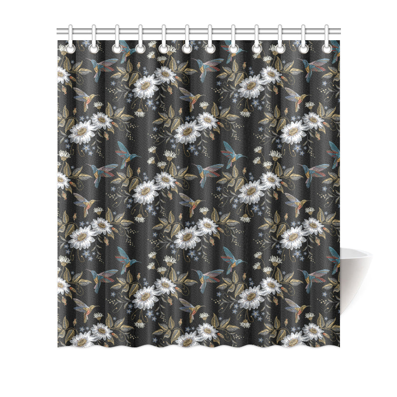 Hummingbird with Embroidery Themed Print Shower Curtain