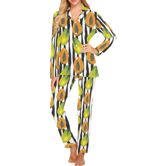Papaya Pattern Print Design PP01 Women's Long Pajama Set