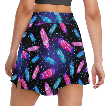 Feather Colorful Boho Design Print 17" Golf & Pickleball Skort with Pockets