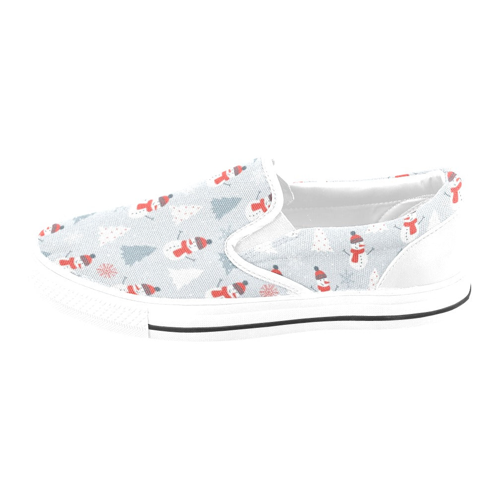 Snowman Print Design LKS302 White Slip Ons Canvas Women's Shoes