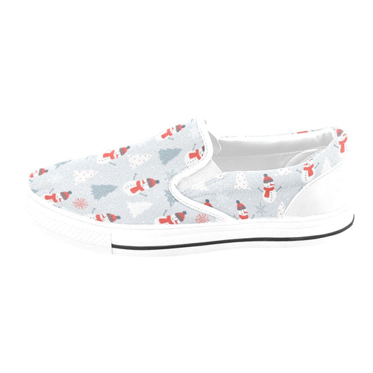 Snowman Print Design LKS302 White Slip Ons Canvas Women's Shoes
