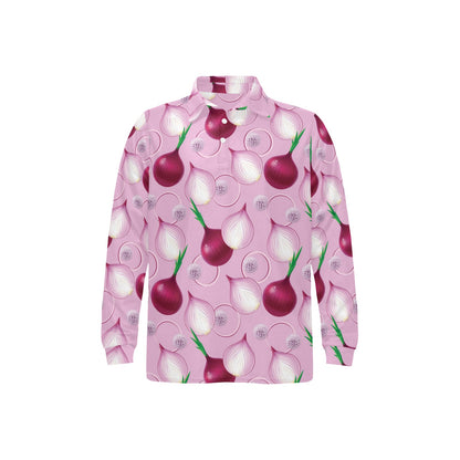 Onion Pattern Print Design A01 Long Sleeve Polo Shirt For Men's