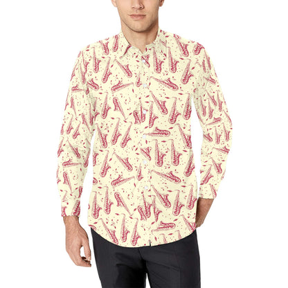 Saxophone Print Design LKS402 Men's Long Sleeve Dress Shirt