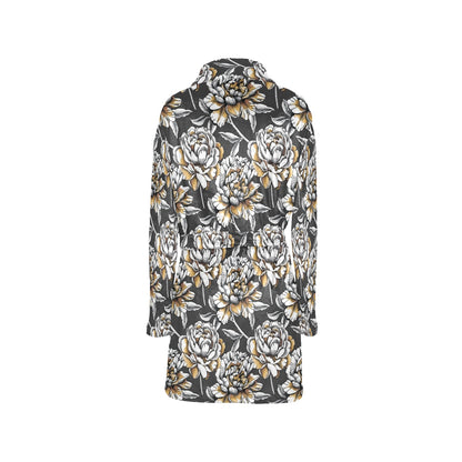 Peony Pattern Print Design PE06 Women's Fleece Robe