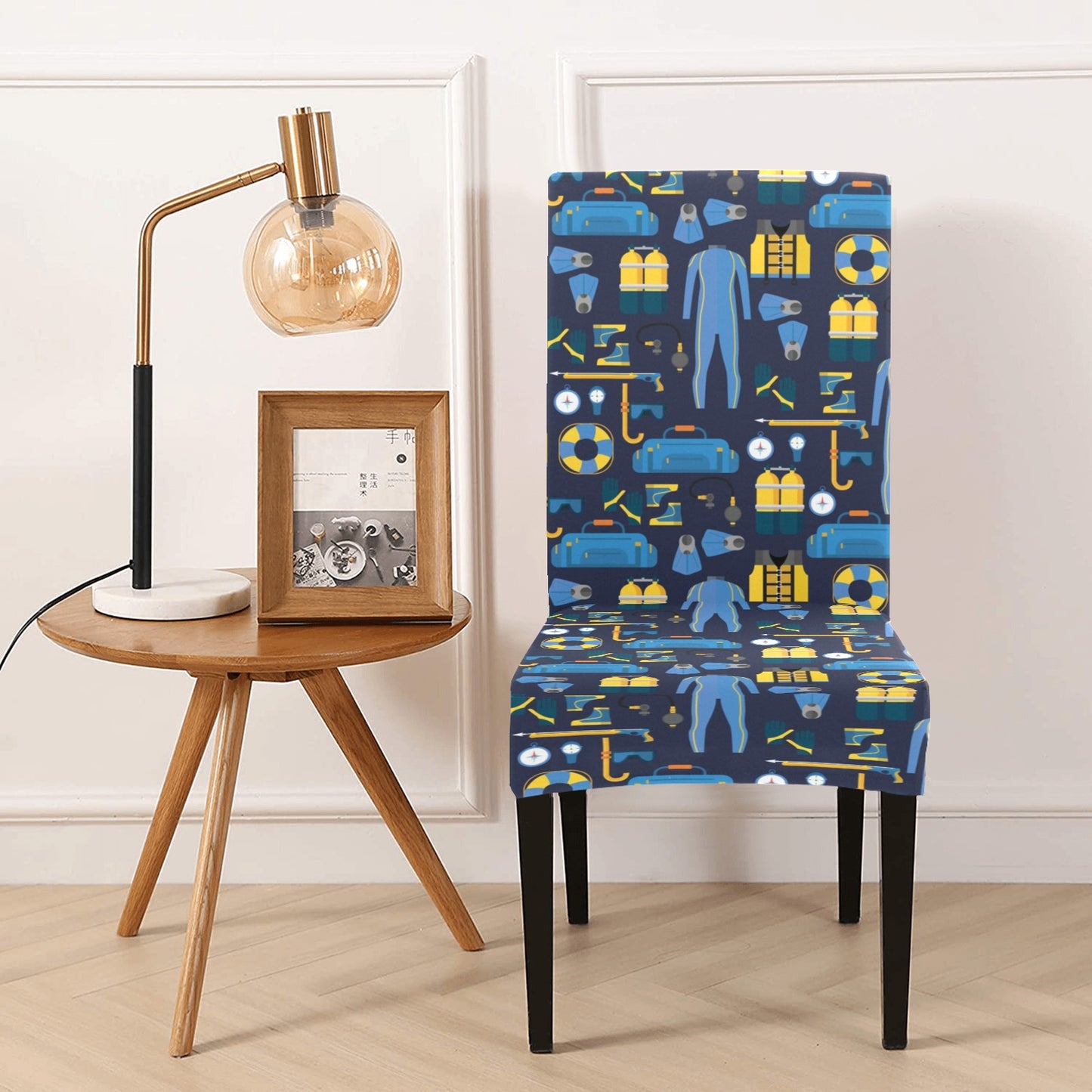 Scuba Equipment Print Design LKS305 Dining Chair Slipcover