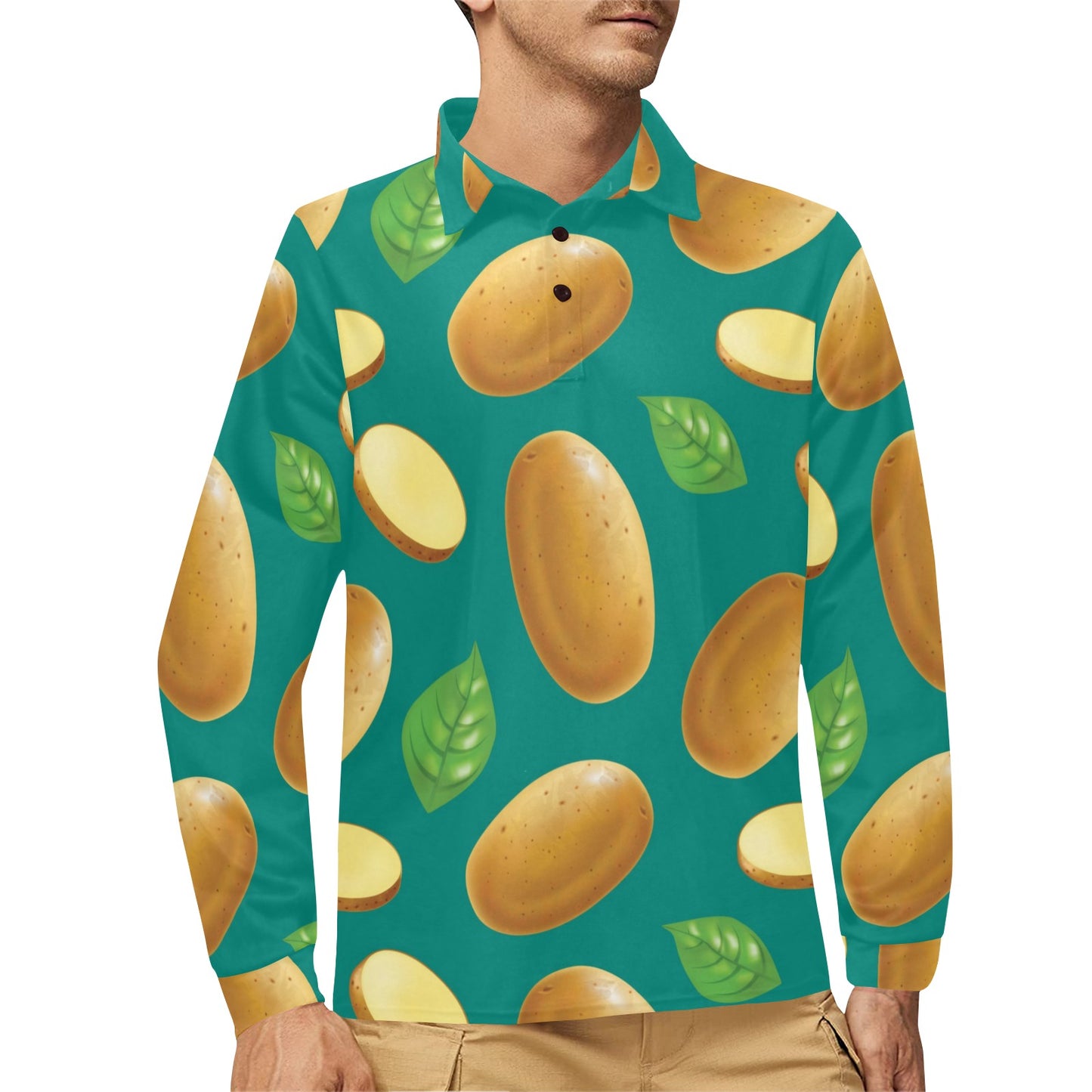 Potato Pattern Print Design A04 Long Sleeve Polo Shirt For Men's