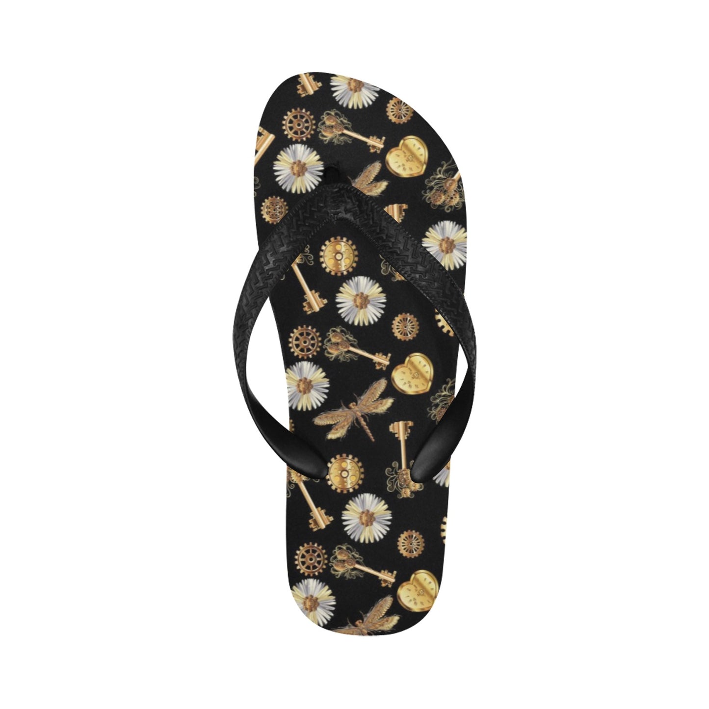Steampunk Key Dragonfly Print Design LKS303 Flip Flops