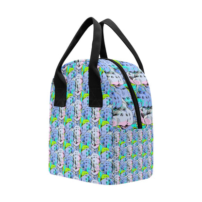Elephant Art color Print Pattern Insulated Lunch Bag
