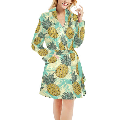Pineapple Pattern Print Design PP03 Women's Fleece Robe