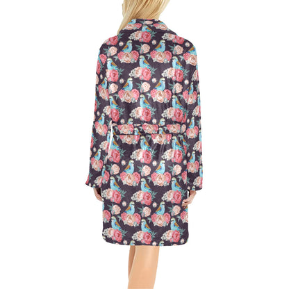 Bluebird Pattern Print Design 02 Women's Fleece Robe