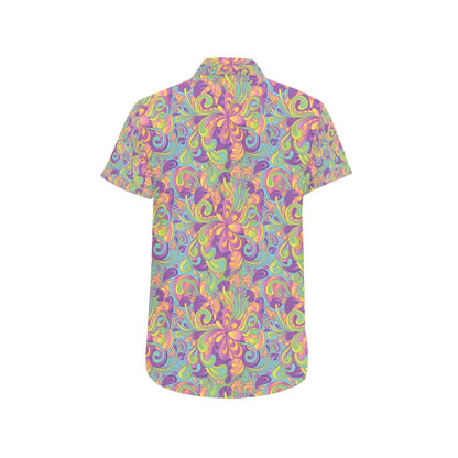Trippy Print Design LKS306 Men Short Sleeve Button Up Shirt