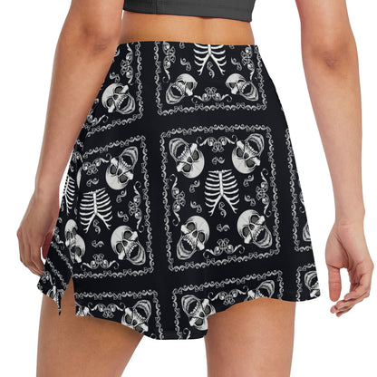 Bandana Skull Black White Print Design LKS306 17" Golf & Pickleball Skort with Pockets